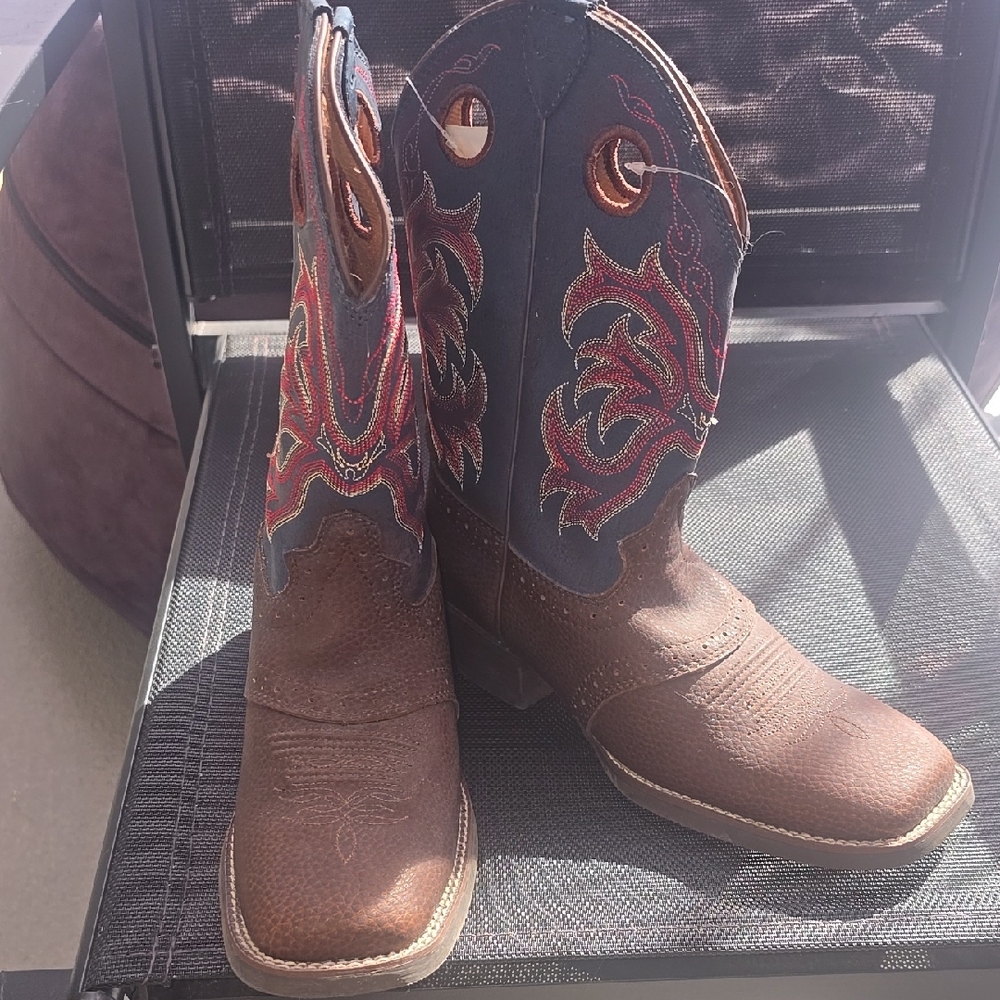 Justin Boots Brown and Blue Cowboy Boots